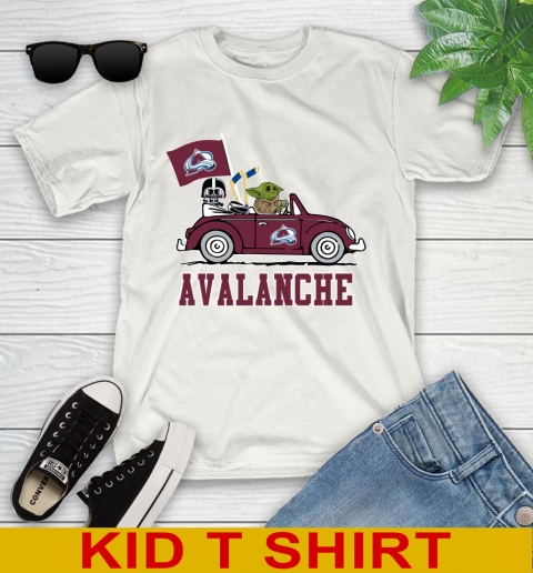 NHL Hockey Colorado Avalanche Darth Vader Baby Yoda Driving Star Wars Shirt Youth T-Shirt