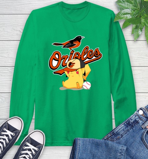 MLB Pikachu Baseball Sports Baltimore Orioles Long Sleeve T-Shirt 7