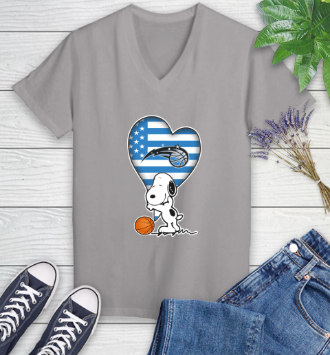 Orlando Magic NBA Basketball The Peanuts Movie Adorable Snoopy Women's V-Neck T-Shirt 4