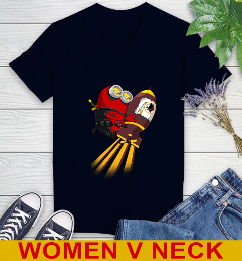 NFL Football Washington Redskins Deadpool Minion Marvel Shirt Women's V-Neck T-Shirt 2
