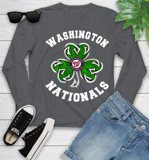 MLB Washington Nationals Three Leaf Clover St Patrick's Day Baseball Sports Youth Long Sleeve 9