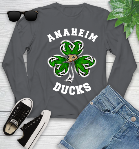 NHL Anaheim Ducks Three Leaf Clover St Patrick's Day Hockey Sports Youth Long Sleeve 9
