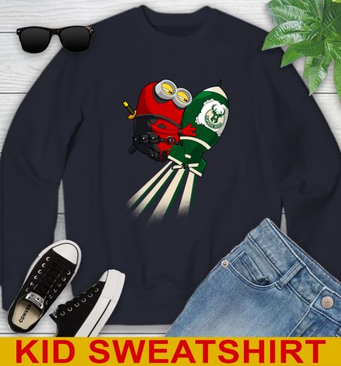 NBA Basketball Milwaukee Bucks Deadpool Minion Marvel Shirt Youth Sweatshirt 2
