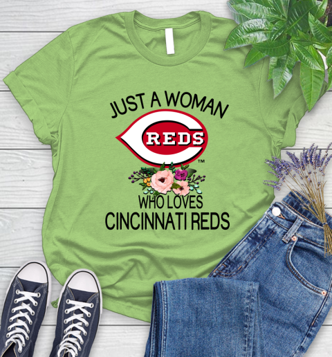 MLB Just A Woman Who Loves Cincinnati Reds Baseball Sports Women's T-Shirt 7