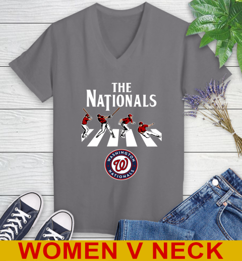 MLB Baseball Washington Nationals The Beatles Rock Band Shirt Women's V-Neck T-Shirt 11