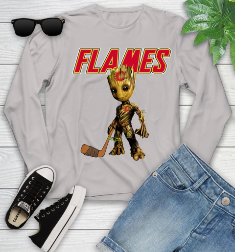 Calgary Flames NHL Hockey Groot Marvel Guardians Of The Galaxy Youth Long Sleeve 12
