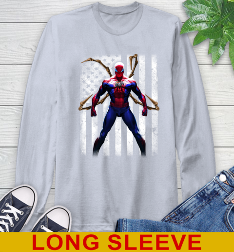 NBA Basketball Oklahoma City Thunder Spider Man Avengers Marvel American Flag Shirt Long Sleeve T-Shirt - Image 7