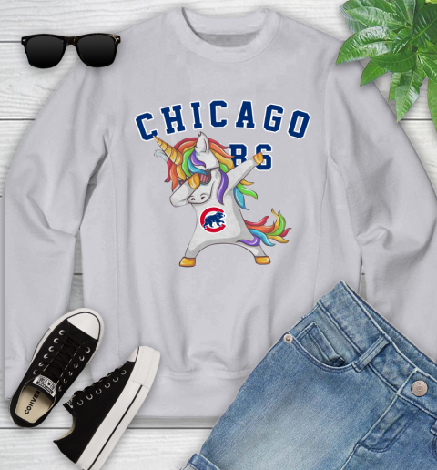 Chicago Cubs MLB Baseball Funny Unicorn Dabbing Sports Youth Sweatshirt 4