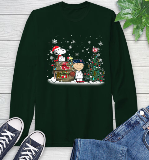 MLB Boston Red Sox Snoopy Charlie Brown Christmas Baseball Commissioner's Trophy Long Sleeve T-Shirt 7