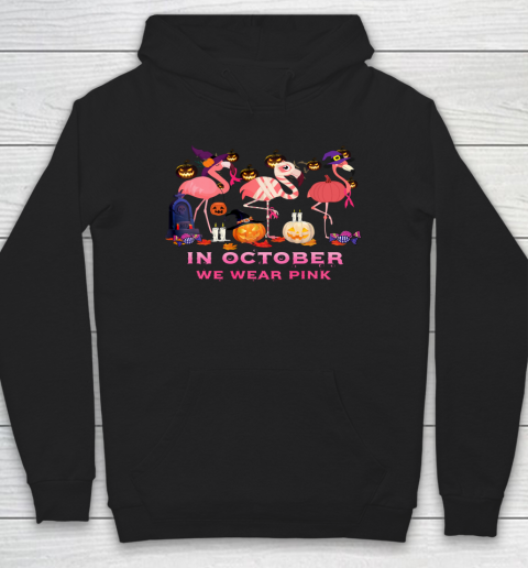 Flamingo In October We Wear Pink Breast Cancer Halloween Hoodie