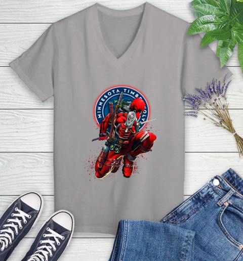 NBA Deadpool Marvel Comics Sports Basketball Minnesota Timberwolves Women's V-Neck T-Shirt 4