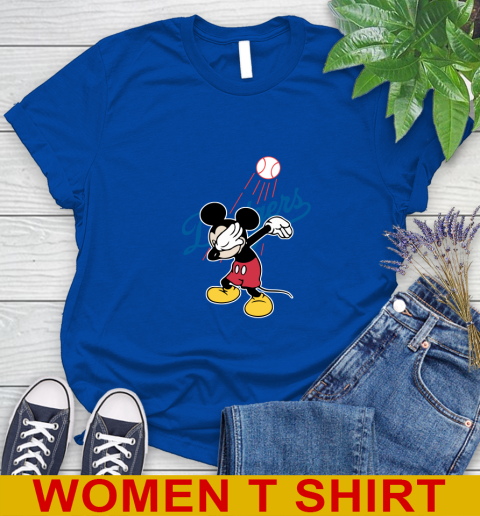 Los Angeles Dodgers MLB Baseball Dabbing Mickey Disney Sports Women's T-Shirt 9