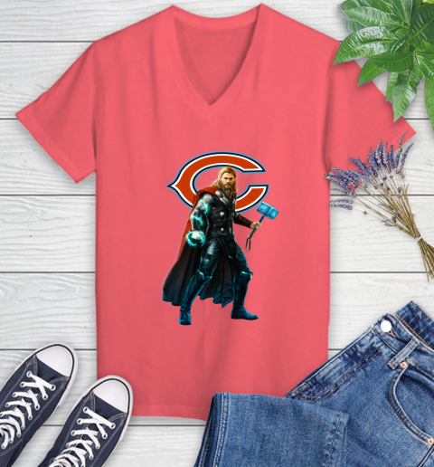 NFL Thor Avengers Endgame Football Chicago Bears Women's V-Neck T-Shirt 6