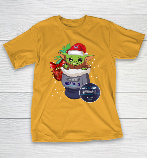 Charlotte Hornets Christmas Baby Yoda Star Wars Funny Happy NBA T-Shirt 4
