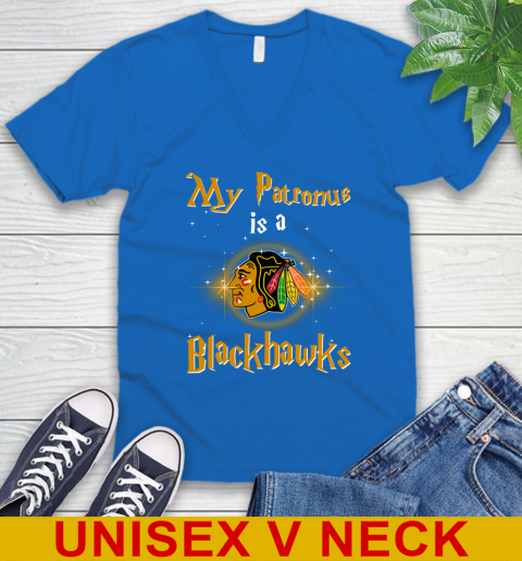 NHL Hockey Harry Potter My Patronus Is A Chicago Blackhawks V-Neck T-Shirt 5
