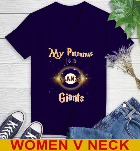 MLB Baseball Harry Potter My Patronus Is A San Francisco Giants Women's V-Neck T-Shirt 3