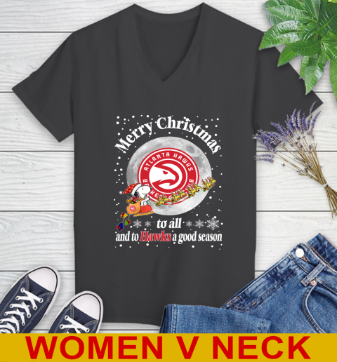 Atlanta Hawks Merry Christmas To All And To Hawks A Good Season NBA Basketball Sports Women's V-Neck T-Shirt - Image 9