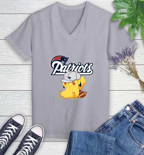 NFL Pikachu Football Sports New England Patriots Women's V-Neck T-Shirt 4