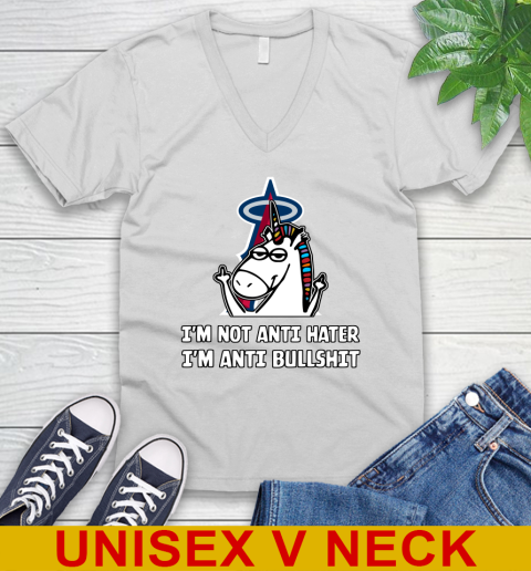 Los Angeles Angels MLB Baseball Unicorn I'm Not Anti Hater I'm Anti Bullshit (1) V-Neck T-Shirt