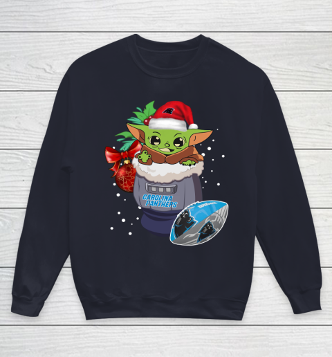 Carolina Panthers Christmas Baby Yoda Star Wars Funny Happy NFL Youth Sweatshirt 3