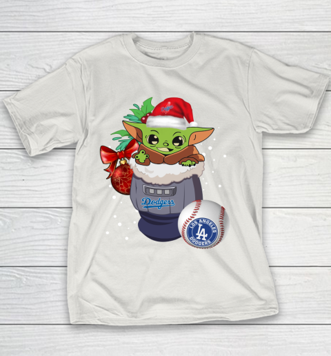 Los Angeles Dodgers Christmas Baby Yoda Star Wars Funny Happy MLB Youth T-Shirt 11