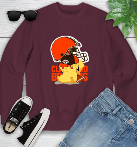 NFL Pikachu Football Sports Cleveland Browns Youth Sweatshirt 5
