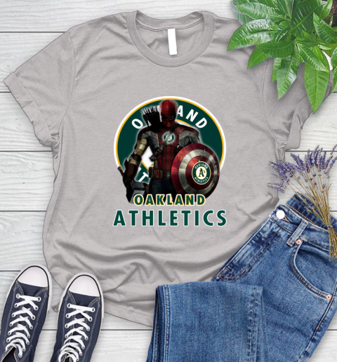 MLB Captain America Thor Spider Man Hawkeye Avengers Endgame Baseball Oakland Athletics Women's T-Shirt 10