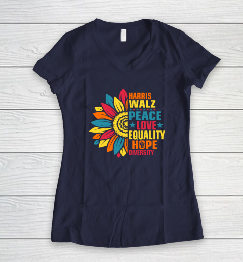 Equality Hope Diversity Kamala Harris Waltz Peace Love Women's V-Neck T-Shirt 7