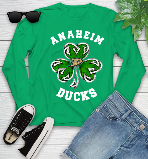 NHL Anaheim Ducks Three Leaf Clover St Patrick's Day Hockey Sports Youth Long Sleeve 7