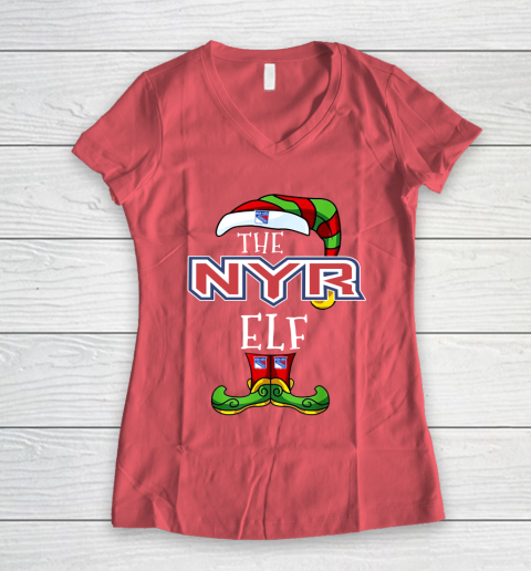 New York Rangers Christmas ELF Funny NHL Women's V-Neck T-Shirt 4