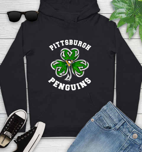 NHL Pittsburgh Penguins Three Leaf Clover St Patrick's Day Hockey Sports Youth Hoodie