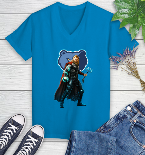 NBA Thor Avengers Endgame Basketball Memphis Grizzlies Women's V-Neck T-Shirt 7