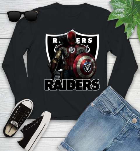 NFL Captain America Thor Spider Man Hawkeye Avengers Endgame Football Oakland Raiders Youth Long Sleeve 2
