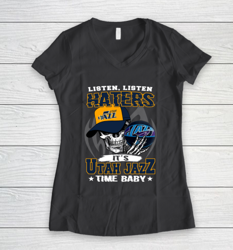 Listen Haters It is JAZZ Time Baby NBA Women's V-Neck T-Shirt 6