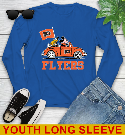 NHL Hockey Philadelphia Flyers Pluto Mickey Driving Disney Shirt Youth Long Sleeve 10