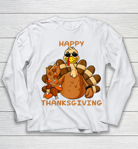 Happy Thanksgiving Turkey Throwing Food Funny Youth Long Sleeve