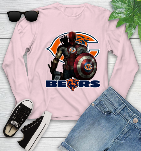 NFL Captain America Thor Spider Man Hawkeye Avengers Endgame Football Chicago Bears Youth Long Sleeve 10