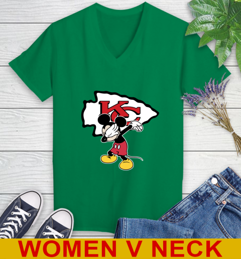 Kansas City Chiefs NFL Football Dabbing Mickey Disney Sports Women's V-Neck T-Shirt 6