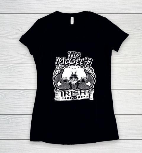 Tits McGee'ss Irish Pub Funny St. Patrick's Day Shamrocks Women's V-Neck T-Shirt