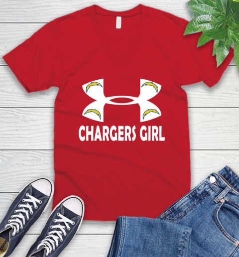 NFL Los Angeles Chargers Girl Under Armour Football Sports V-Neck T-Shirt 6