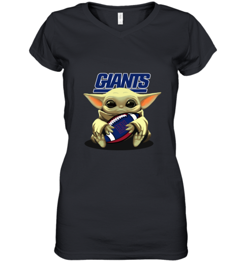 Baby Yoda Loves The New York Giants Star Wars NFL Women's V-Neck T-Shirt