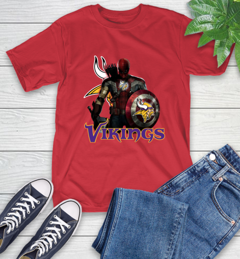 NFL Captain America Thor Spider Man Hawkeye Avengers Endgame Football Minnesota Vikings T-Shirt 10