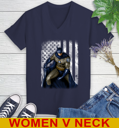 San Diego Padres MLB Baseball Batman DC American Flag Shirt Women's V-Neck T-Shirt 12