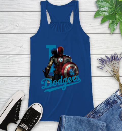 MLB Captain America Thor Spider Man Hawkeye Avengers Endgame Baseball Los Angeles Dodgers Racerback Tank 9