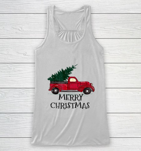 Vintage Red Truck With Merry Christmas Tree Racerback Tank