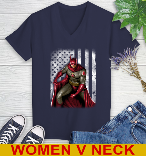 Boston Red Sox MLB Baseball Batman DC American Flag Shirt Women's V-Neck T-Shirt 12