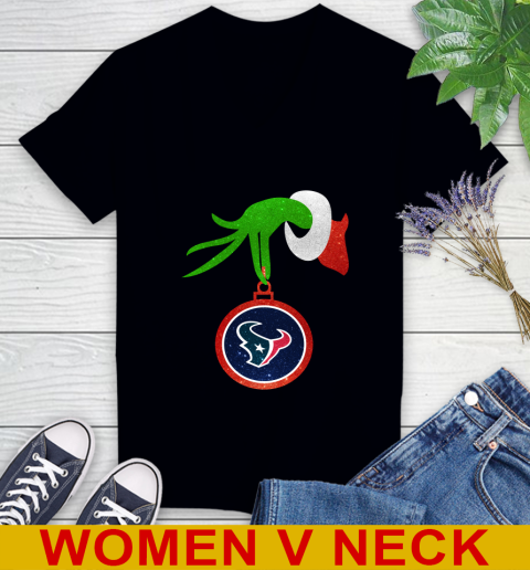 Houston Texans Grinch Merry Christmas NFL Football Women's V-Neck T-Shirt 2