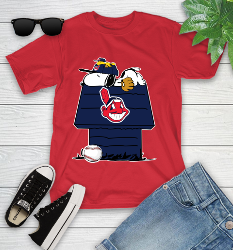 MLB Cleveland Indians Snoopy Woodstock The Peanuts Movie Baseball T Shirt Youth T-Shirt 10