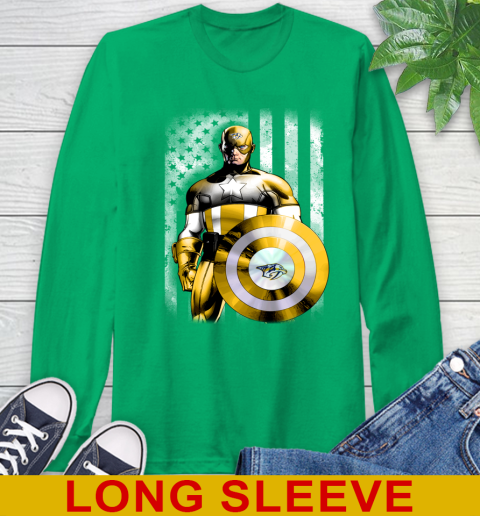 Nashville Predators NHL Hockey Captain America Marvel Avengers American Flag Shirt Long Sleeve T-Shirt 8