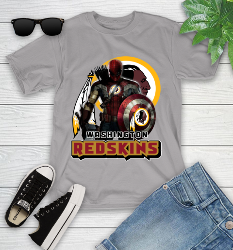 NFL Captain America Thor Spider Man Hawkeye Avengers Endgame Football Washington Redskins Youth T-Shirt 4